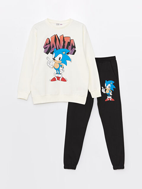 LCW Kids طقم بدلة رياضية للأولاد برقبة دائرية مطبوع سونيك - S45770Z4-FDJ