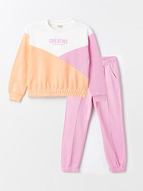 LCW Kids Set de trening pentru Fete cu Guler rotund și Bloc de culoare - S45830Z4-FDU