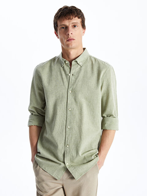 LCW Vision Slim Fit Long Sleeve Linen Blend Men's Shirt - S45833Z8-PX2