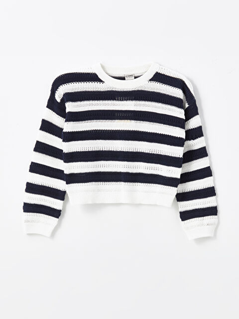 LCW Kids Bisiklet Yaka Çizgili Kız Çocuk Triko Kazak - S45865Z4-HFH