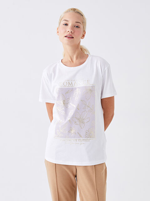 LCW Vision Bisiklet Yaka Baskılı Kısa Kollu Kadın Tişört - S46047Z8-Q6K