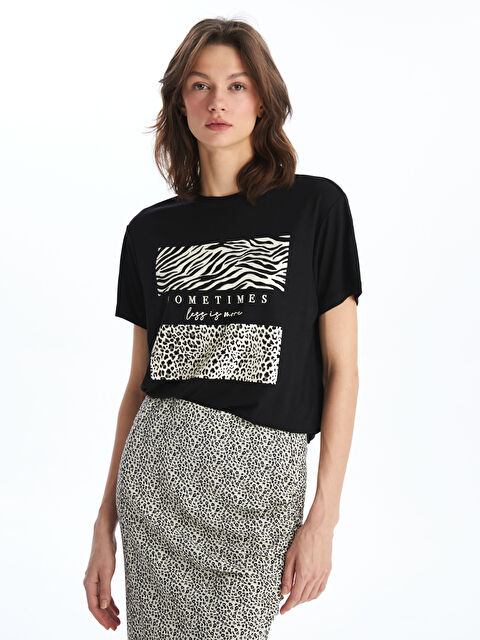 LCW Vision Bisiklet Yaka Baskılı Kısa Kollu Kadın Tişört - S46050Z8-CVL