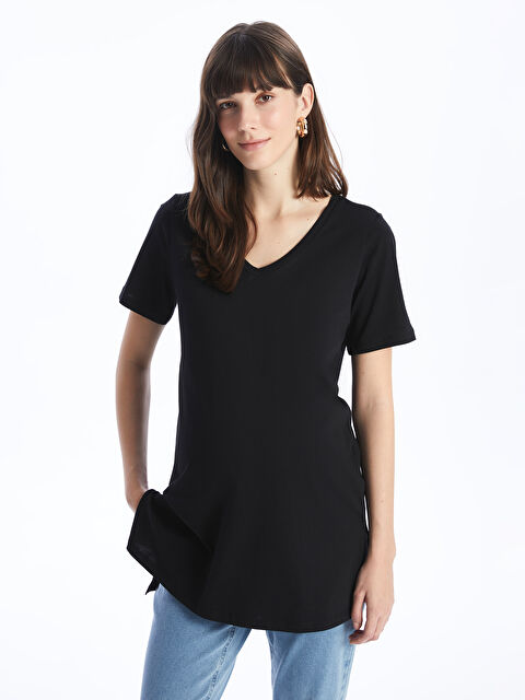 LCWAIKIKI Maternity V Yaka Düz Kısa Kollu Hamile Tişört - S46130Z8-CVL