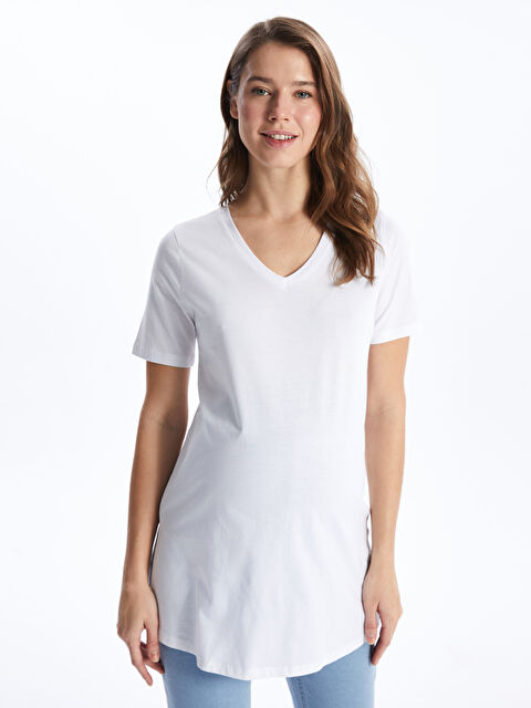 LCWAIKIKI Maternity V Yaka Düz Kısa Kollu Hamile Tişört - S46130Z8-Q6K