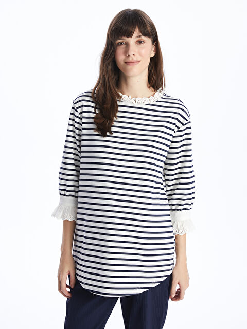 LCWAIKIKI Maternity Bisiklet Yaka Çizgili Hamile Tunik - S46134Z8-LGS