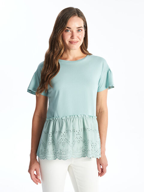 LCWAIKIKI Maternity Crew Neck Self-Patterned Short Sleeve Maternity T-Shirt - S46135Z8-GBZ