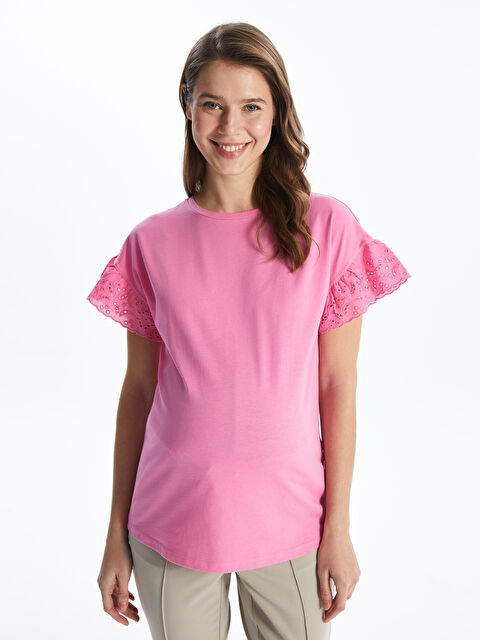 LCWAIKIKI Maternity Bisiklet Yaka Düz Kısa Kollu Hamile Tişört - S46136Z8-V3E