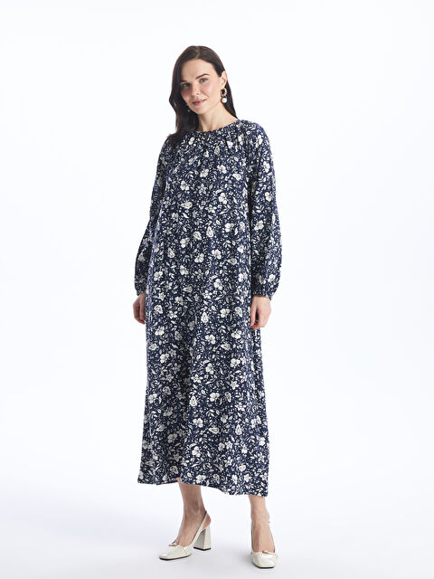 LCW Grace Crew Neck Floral Long Sleeve Women's Dress - S46165Z8-LSJ