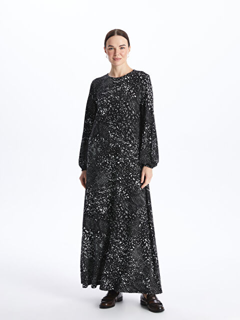LCW Grace Bisiklet Yaka Desenli Uzun Kollu A Kesim Elbise - S46173Z8-LQJ