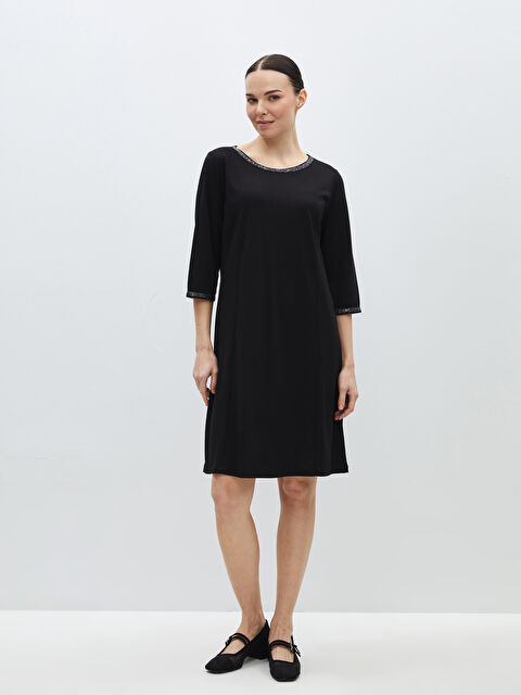 LCW Grace Bisiklet Yaka Desenli Kadın Elbise - S46201Z8-CVL