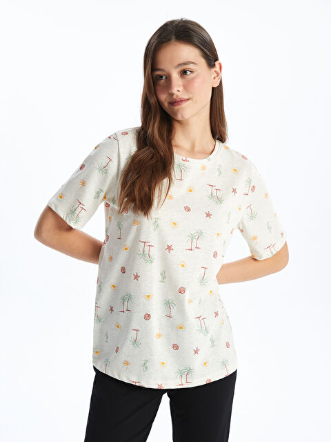 LCW DREAM Bisiklet Yaka Desenli Kısa Kollu Kadın Pijama Üst - S46210Z8-L9Y