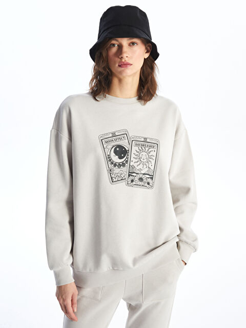 LCW Vision Bisiklet Yaka Baskılı Uzun Kollu Oversize Kadın Sweatshirt - S46284Z8-QYF