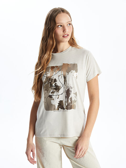 LCW Vision Crew Neck Printed Short Sleeve Women's T-Shirt - S46292Z8-G5M