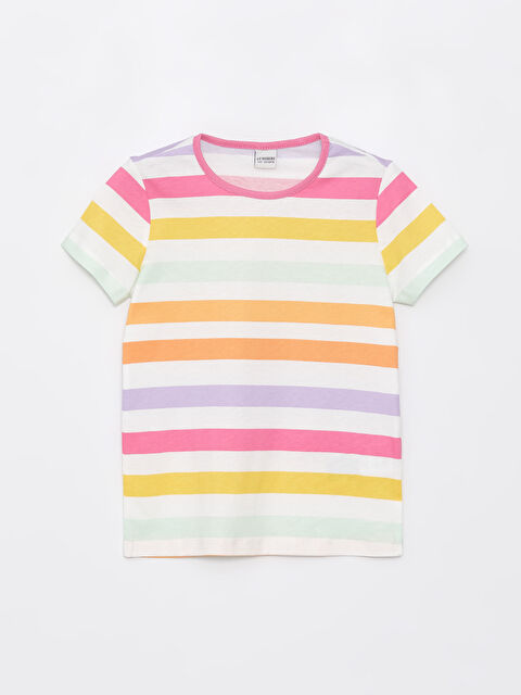 LCW Kids Тениска с кръгло деколте, раирана, с къс ръкав за момичета - S46419Z4-LGZ