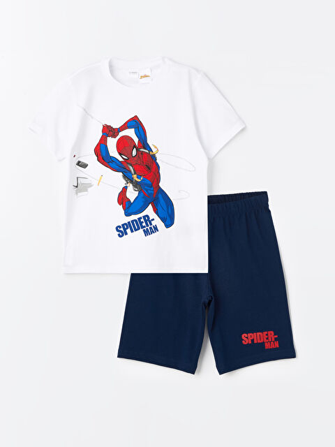 LCW Kids Crew Neck Spider-Man Printed Short Sleeve Boys' Shorts Pyjama Set - S46426Z4-Q6K