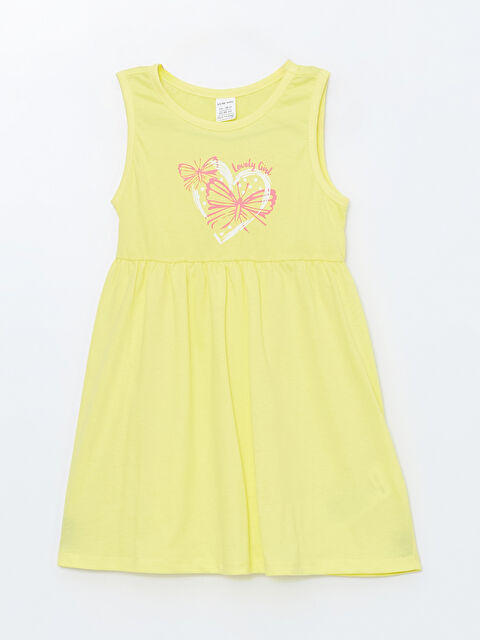 LCW Kids فستان جيرسي مطبوع برقبة دائرية للبنات - S46442Z1-FPR