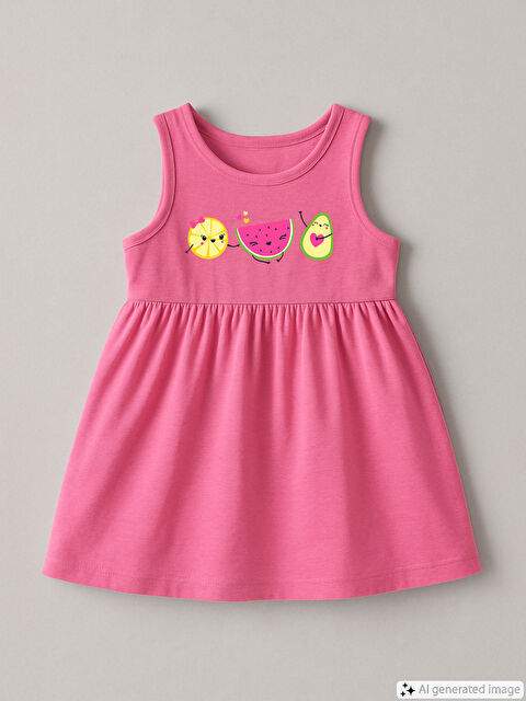 LCW Kids Crew Neck Printed Girls' Jersey Dress - S46442Z1-JE8