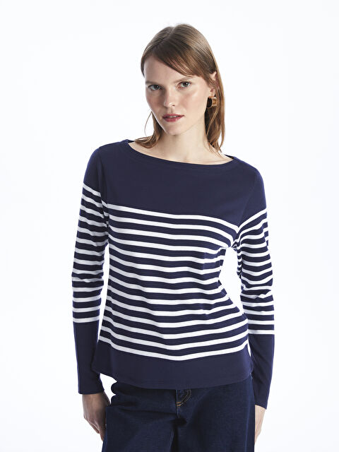 LCW Vision Bisiklet Yaka Çizgili Uzun Kollu Kadın Tişört - S46600Z8-LGS