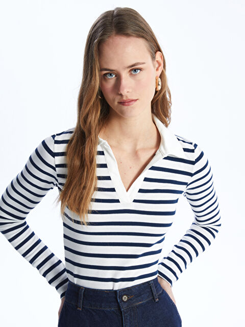 LCW Vision Polo Neck Striped Long Sleeve Women's T-Shirt - S46616Z8-LGS