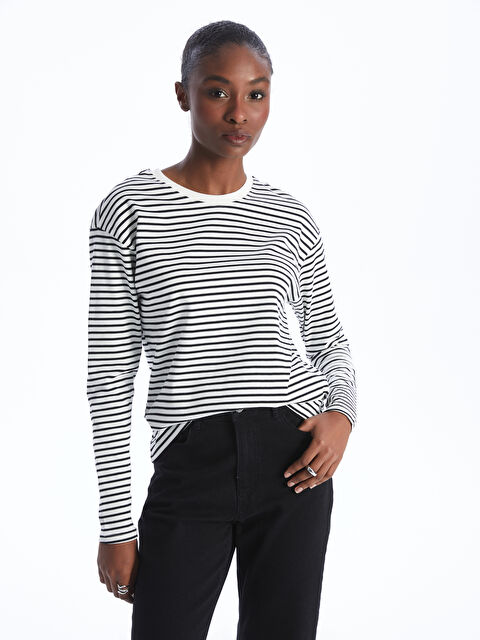 LCW Vision Crew Neck Striped Long Sleeve Women's T-Shirt - S46622Z8-LEG