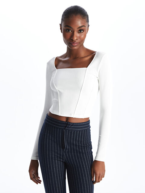 LCW Vision Square Collar Plain Long Sleeve Ottoman Women's Blouse - S46623Z8-R9J