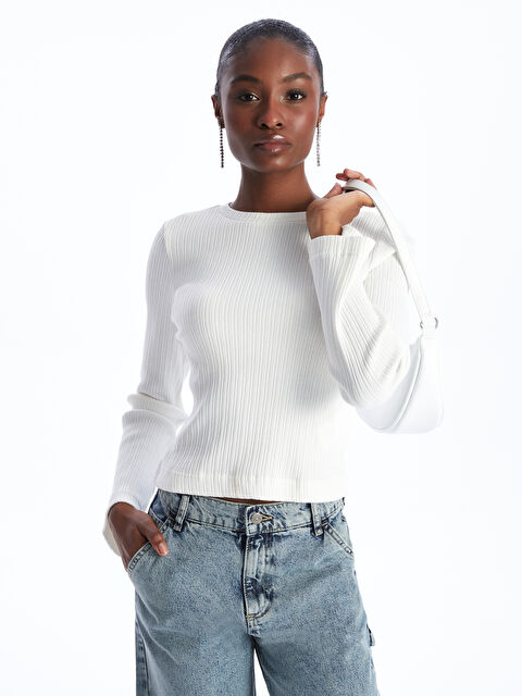 LCW Vision تي شيرت نساء كم طويل بسيط كول مدور - S46637Z8-R9J