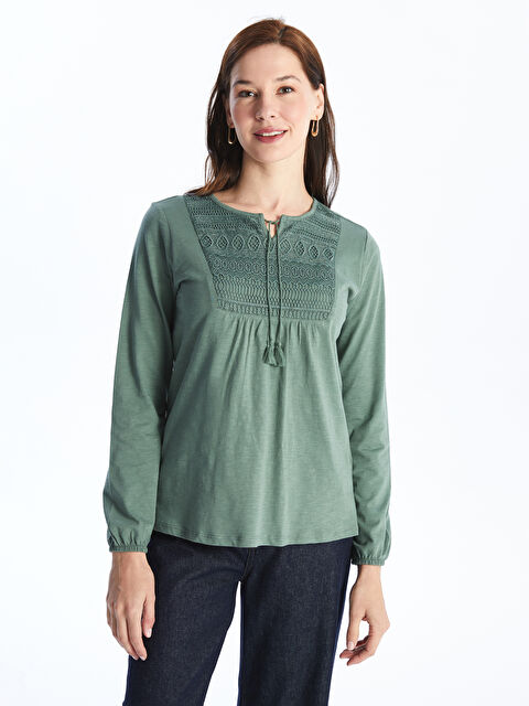 LCW Grace Bağlamalı Yaka Nakışlı Uzun Kollu Kadın Bluz - S46650Z8-GQQ