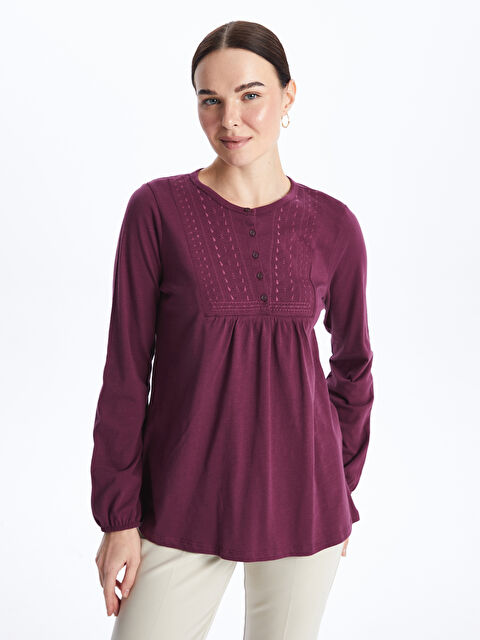 LCW Grace Bisiklet Yaka Nakışlı Uzun Kollu Kadın Bluz - S46651Z8-HPH