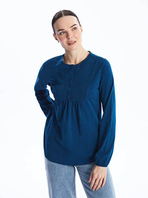 LCW Grace Bisiklet Yaka Nakışlı Uzun Kollu Kadın Bluz - S46651Z8-HQQ