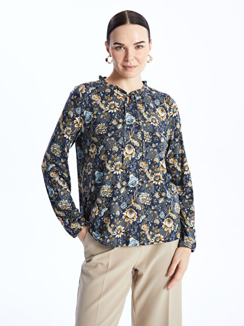 LCW Grace بلوزة للسيدات بأكمام طويلة وياقة مربوطة منقوشة - S46652Z8-LSJ