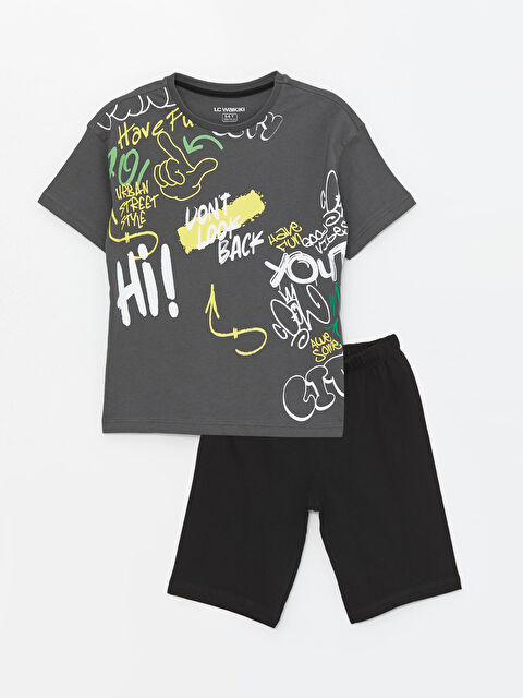 LCW Kids Crew Neck Printed Short Sleeve Boys' Shorts Pyjama Set - S46685Z4-HKT