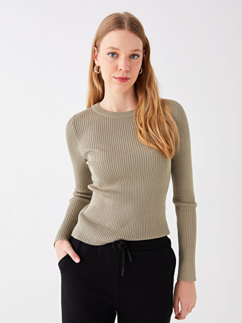 LCW Vision Pulover Tricotat cu Guler Rotund, Simplu, Mânecă Lungă pentru Femei - S46709Z8-GWK