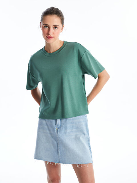 LCW Vision Кръгло деколте, изчистена, къс ръкав, тениска за жени - S46736Z8-HBJ