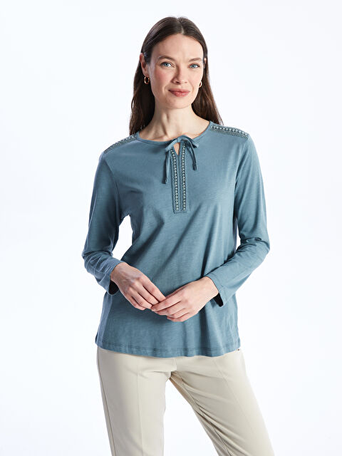 LCW Grace Bağlamalı Yaka Nakışlı Uzun Kollu Kadın Bluz - S46741Z8-H1Y