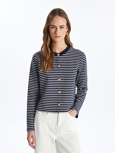 LCW Vision Bisiklet Yaka Çizgili Uzun Kollu Kadın Hırka - S46755Z8-LGS