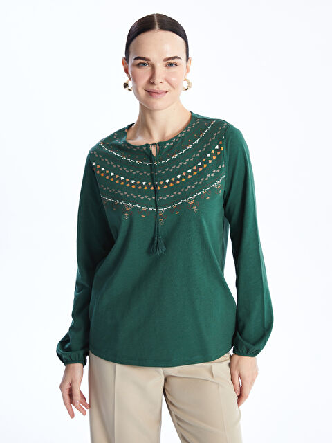 LCW Grace Bağlamalı Yaka Desenli Uzun Kollu Kadın Bluz - S46843Z8-HPP