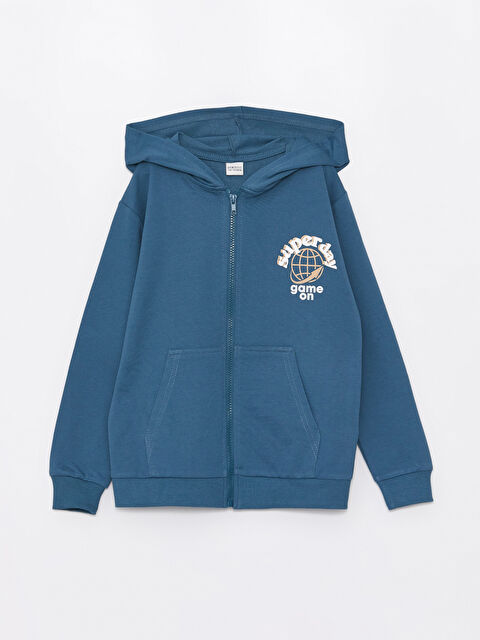 LCW Kids Толстовка на блискавці з капюшоном, з принтом, довгий рукав, для хлопчиків