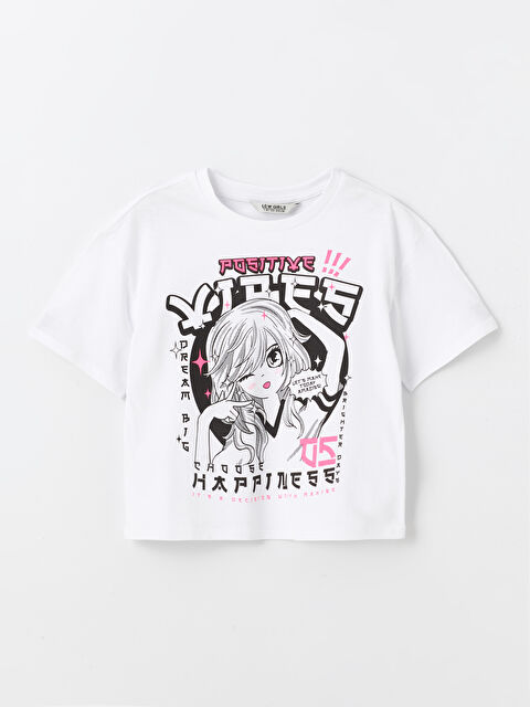 LCW Kids Bisiklet Yaka Baskılı Kısa Kollu Kız Çocuk Tişört - S46914Z4-R9K