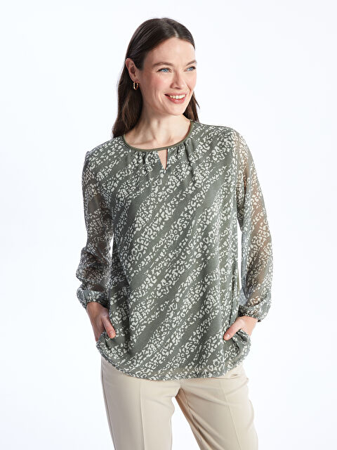 LCW Grace Bisiklet Yaka Desenli Uzun Kollu Kadın Bluz - S46924Z8-LS6