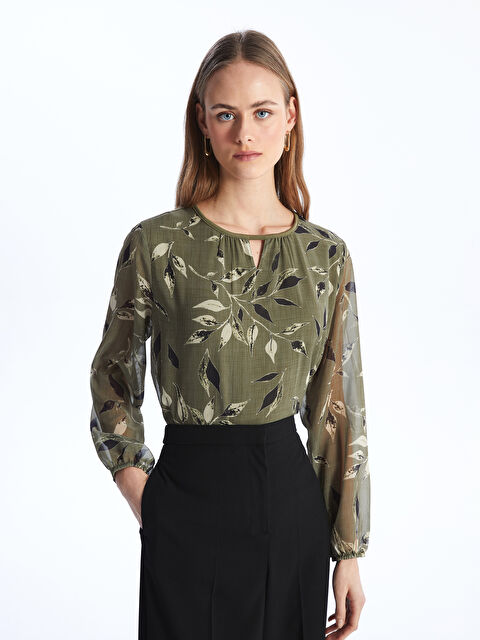 LCW Grace Crew Neck Patterned Long Sleeve Women's Blouse - S46924Z8-LS7