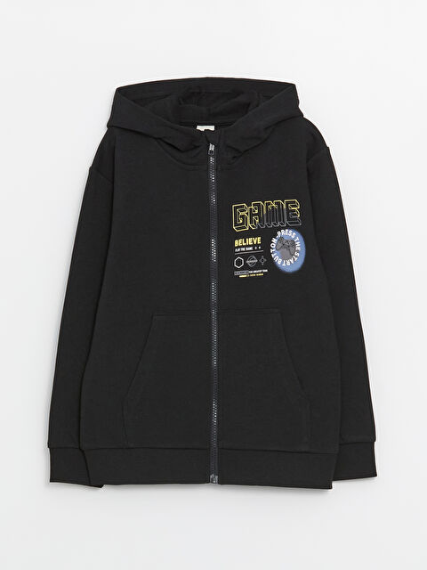 LCW Kids Hooded Printed Long Sleeve Boys' Zippered Sweatshirt - S46971Z4-CVL