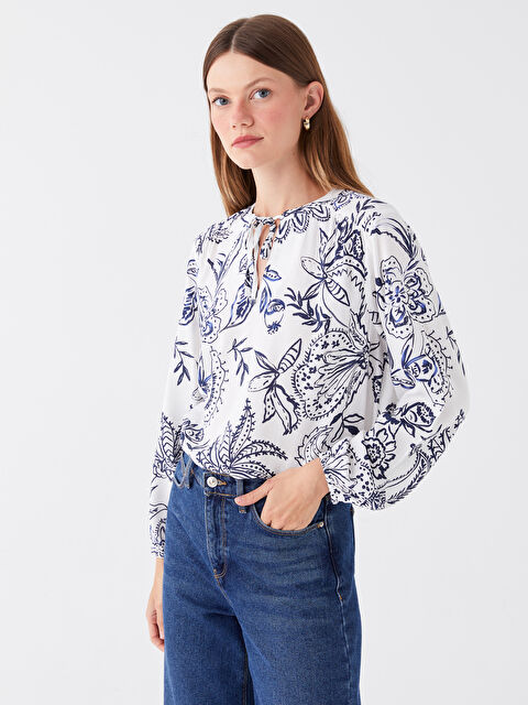 LCWAIKIKI Classic Tie Neck Floral Long Sleeve Women's Blouse - S47015Z8-LRA