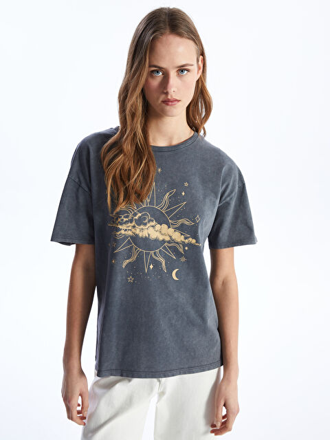 LCW Vision Crew Neck Printed Short Sleeve Women's T-Shirt - S47036Z8-DC4