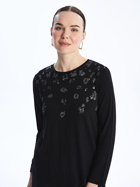 LCW Grace Bisiklet Yaka Desenli Uzun Kollu Kadın Bluz - S47129Z8-CVL