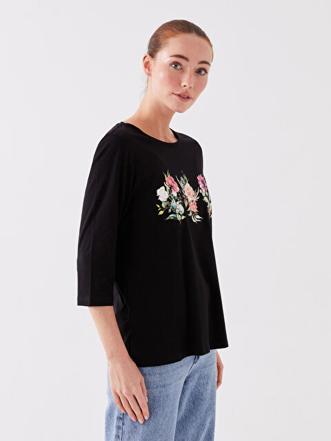 LCW Grace Bisiklet Yaka Baskılı Kadın Tişört - S47149Z8-CVL