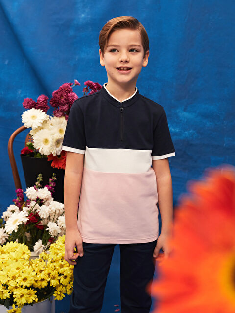LCW Kids Hakim Yaka Renk Bloklu Kısa Kollu Erkek Çocuk Tişört - S47187Z4-LHK