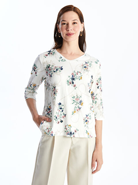 LCW Grace V-Neck Floral Women's Blouse - S47193Z8-SWC