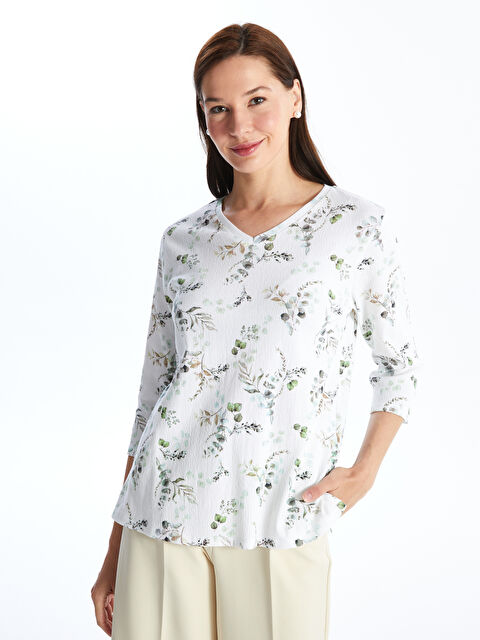 LCW Grace V-Neck Floral Women's Blouse - S47193Z8-VE4