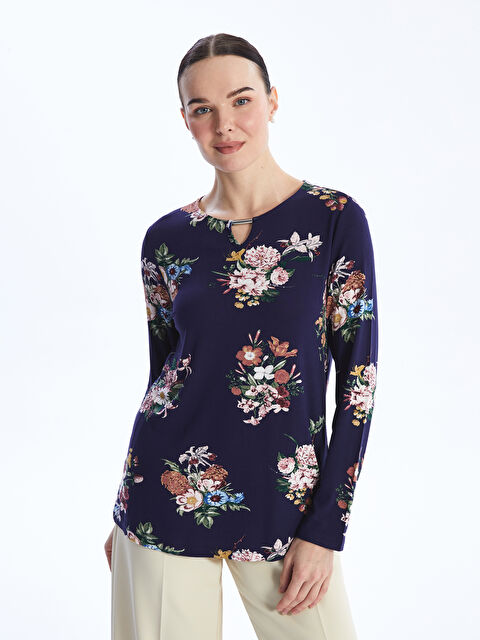 LCW Grace Bisiklet Yaka Çiçekli Uzun Kollu Kadın Bluz - S47216Z8-LSJ