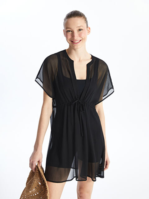 LCW DREAM Şal Yaka Düz Kısa Kollu Şifon Kadın Plaj Giyim Üst - S47221Z8-CVL